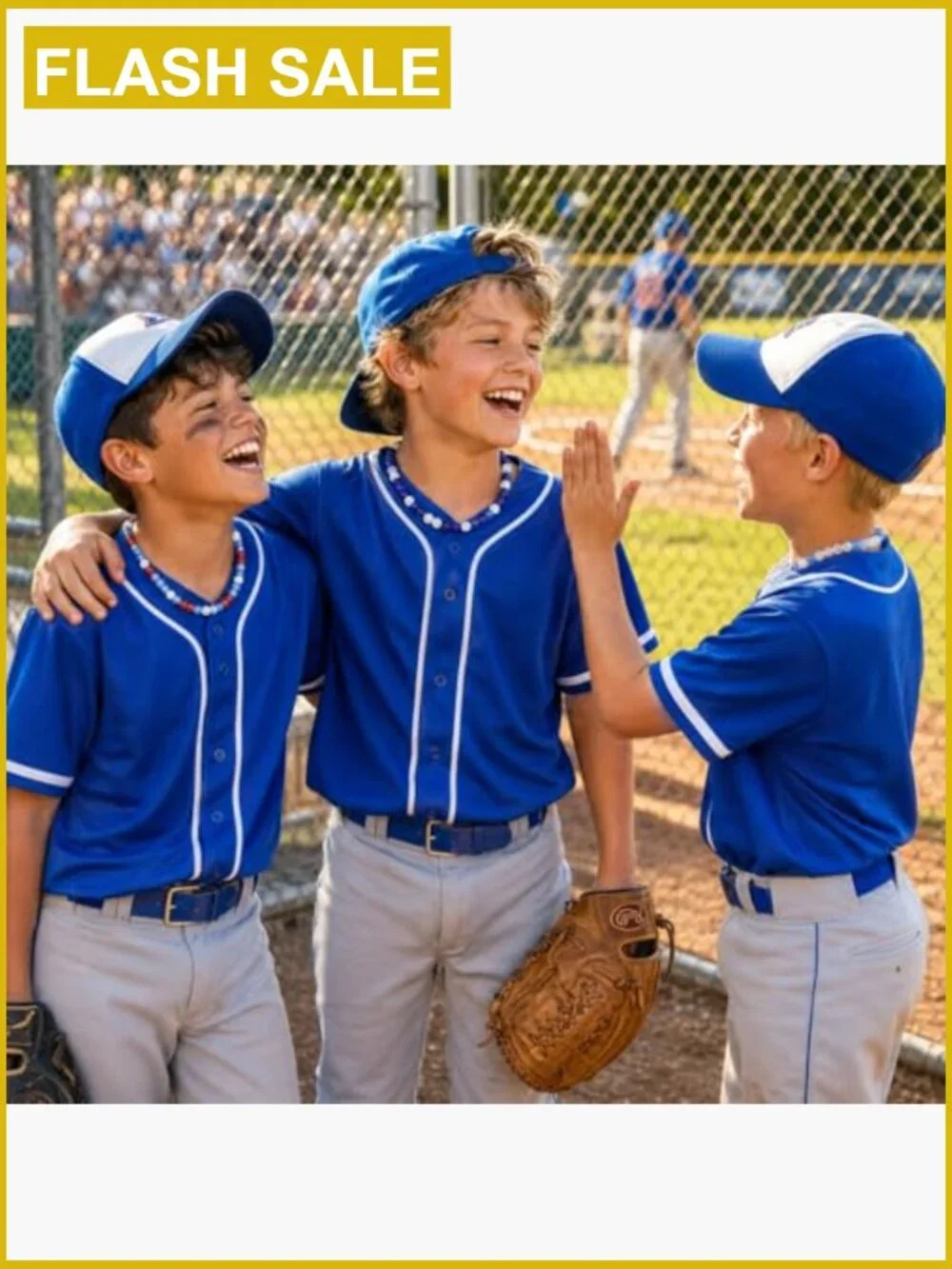 18 Inch Stretch Elastic Baseball Necklace for Boys, Sparkly Rhinestone-Style